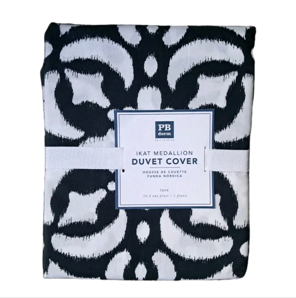 Pottery Barn Teen Ikat Medallion Duvet Cover Twin NWT 100% Cotton Black White